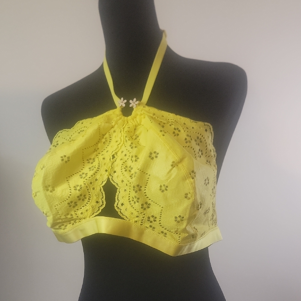Savage X Fenty Yellow Lace Halter Bralette NWT